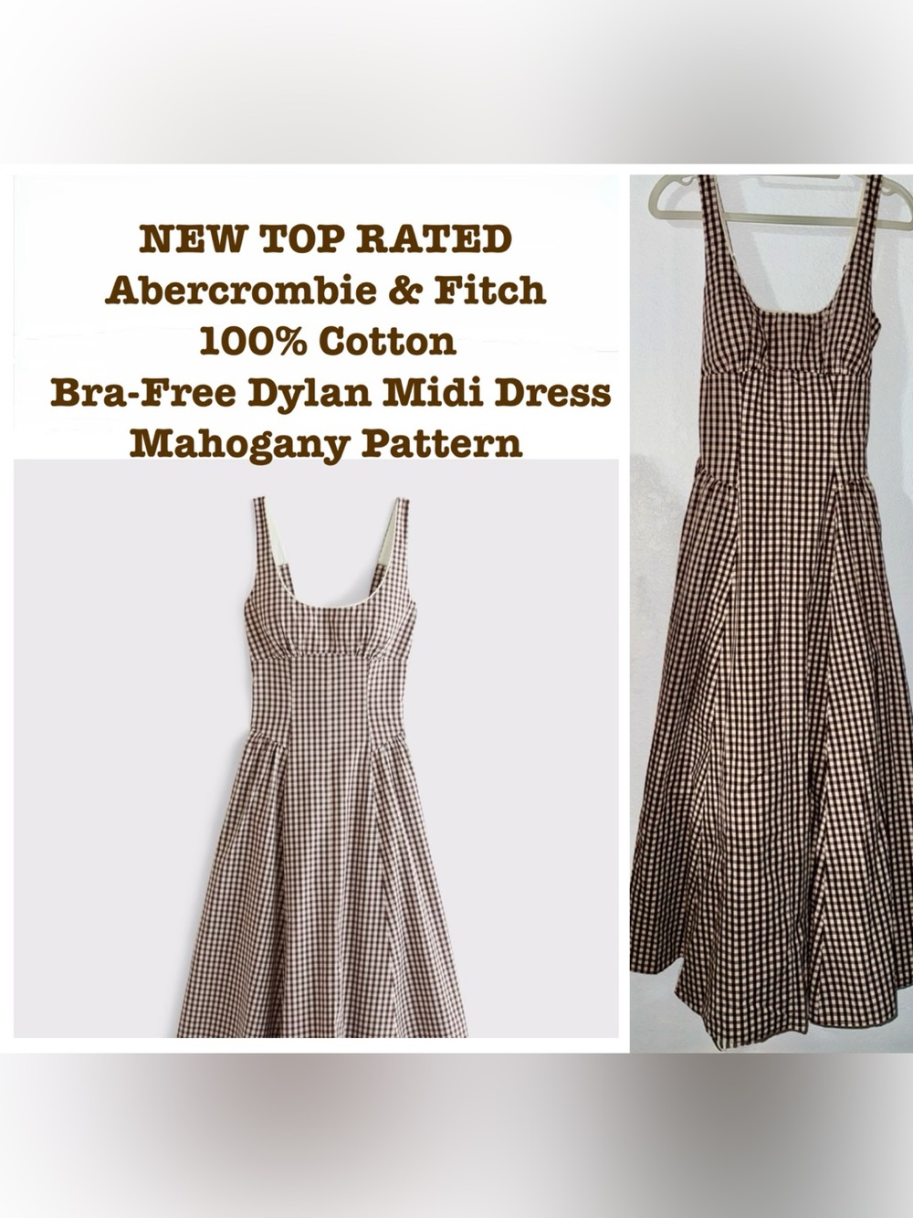 NWT Abercrombie & Fitch 100% Cotton Bra-Free Dylan Midi Dress/ Mahogany Pattern